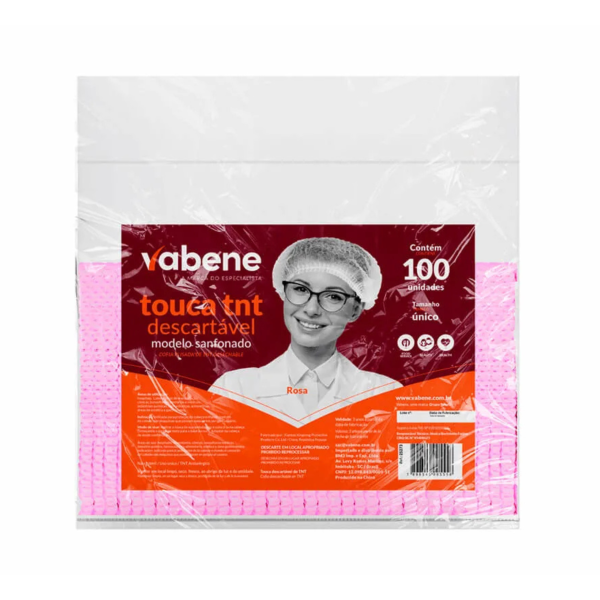 Touca TNT Descartável Rosa 100un VABENE Tamanho Único