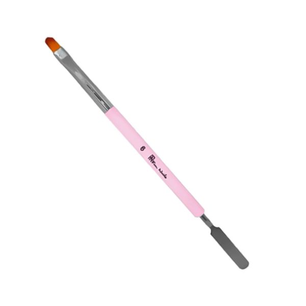 Pincel Língua de Gato Com Espátula Para Polygel Nº6 Fan Nails Rosa