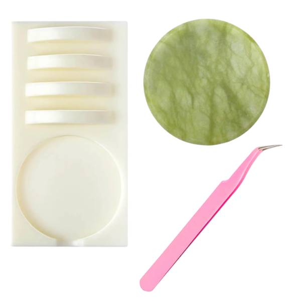 Kit Para Cilios-Pinça+Pedra Jade+Suporte