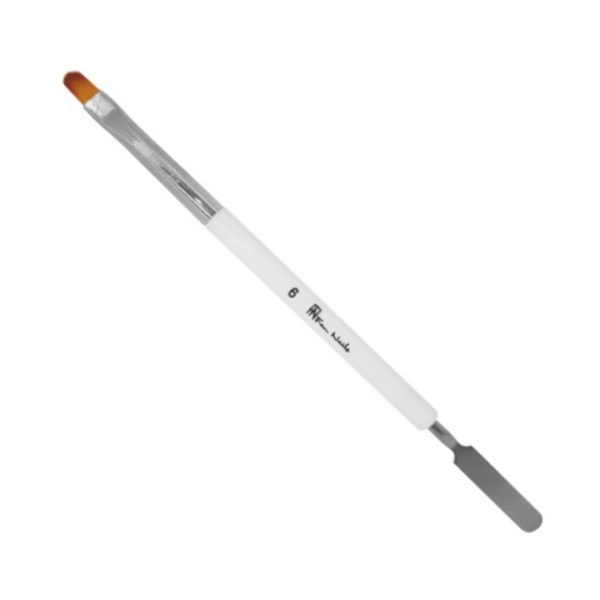 Pincel Língua de Gato Com Espátula Para Polygel Nº6 Fan Nails Branco