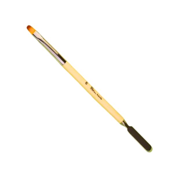 Pincel Língua de Gato Com Espátula Para Polygel Nº6 Fan Nails Amarelo