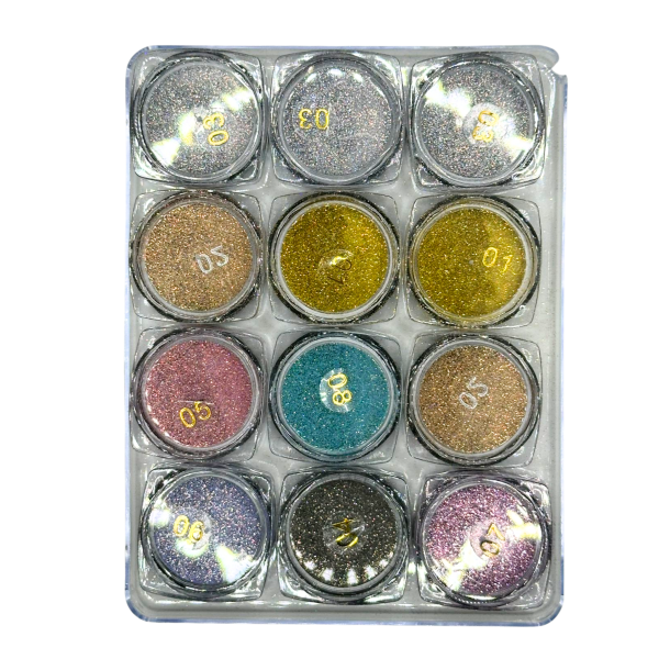 Kit 12 Cores De Glitter Fino Fan Nails