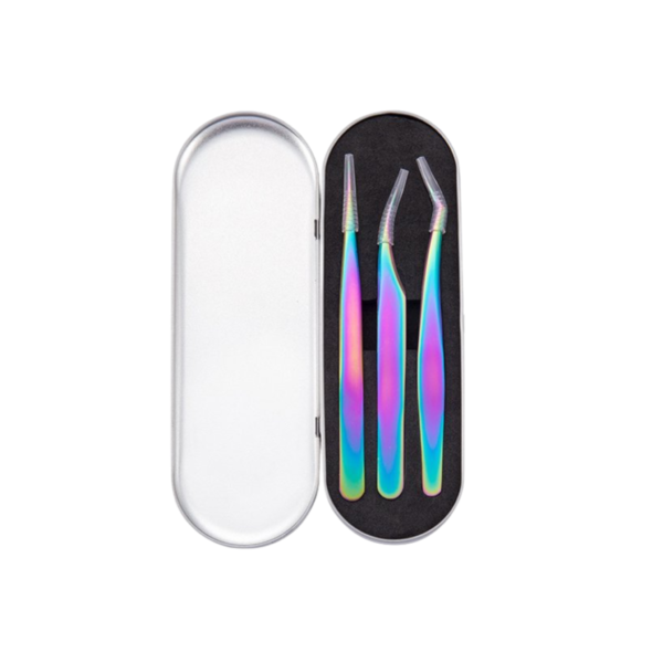 Kit de Pinça com 3 Pinças Para Extensão de Cílios + Estojo Para Guardar