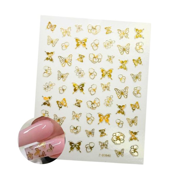 Decoração Para Unhas Película Adesivo Dourado Holográfico - Borboleta