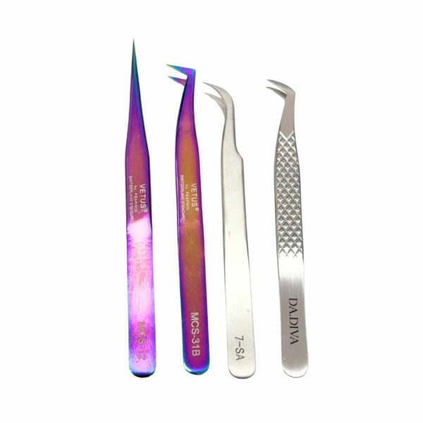 Kit 4 Pinças Profissionais para Alongamento de Cílios