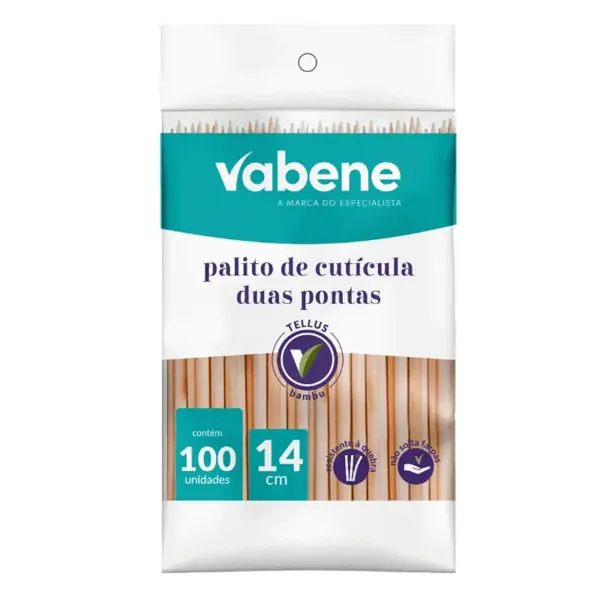 Palito de Cutícula Duas Pontas Vabene Descartável 14cm Com 100 Unidades