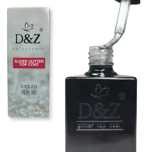 Top Coat D&Z Silver Glitter Prata 9ml Frasco