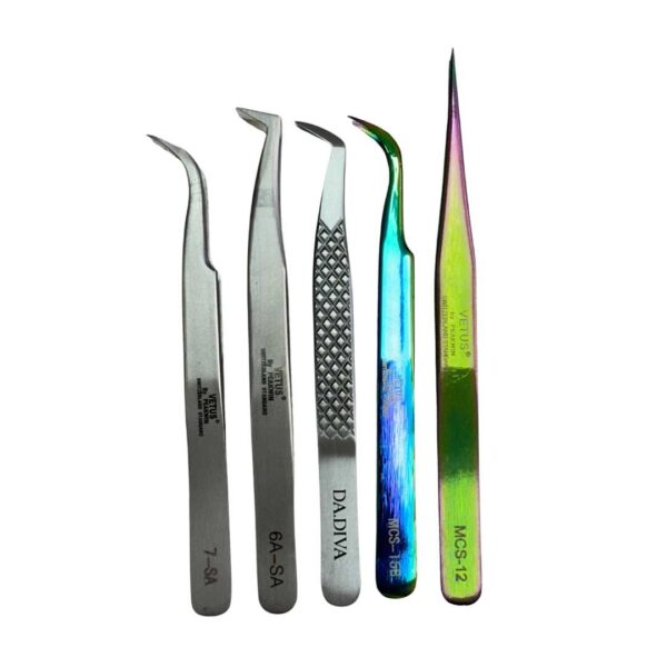 Kit 5 Pinças Vetus para Extensão de Cílios Profissional