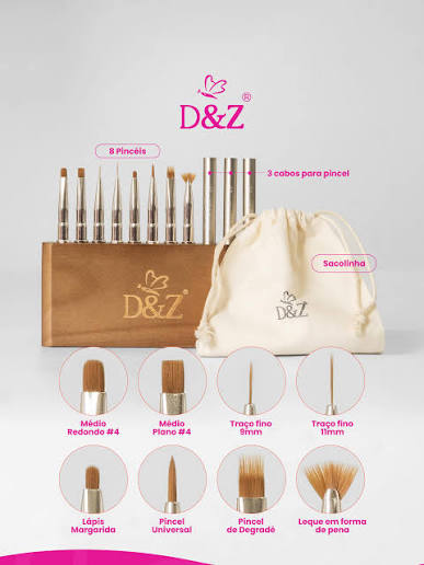 Kit de Pincéis D&Z Coleção Elite 8 unidades + 3 cabos