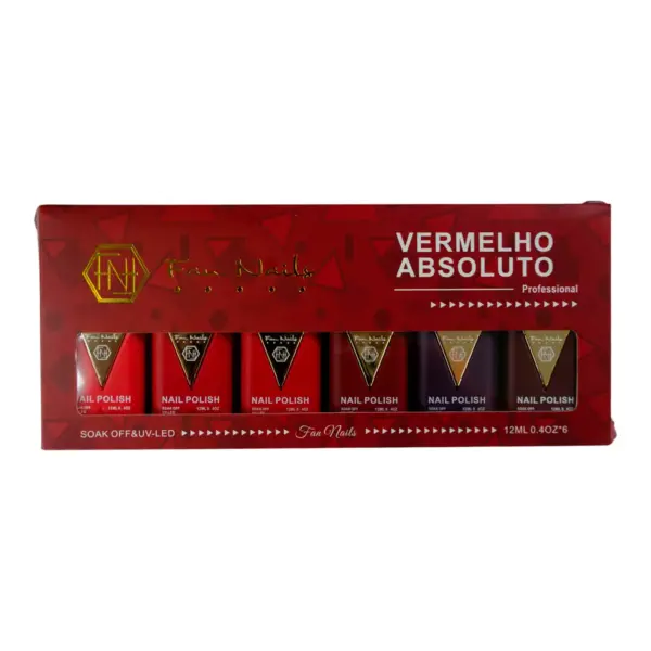 Kit de esmalte em gel Fan Nails Vermelho Absoluto