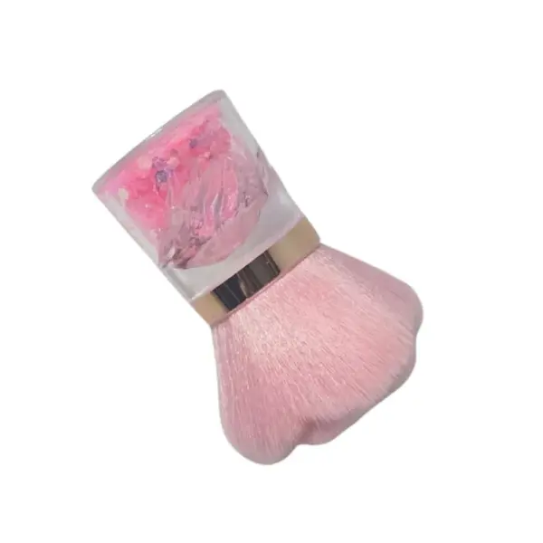 Pincel Espanador de Pó Pompom Grande Fan Nails glitter Flocado Rosa