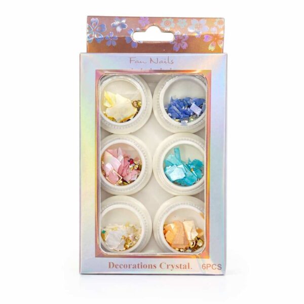 Kit 6 Pcs Madrepérola Coloridas + Pedrarias Fan Nails