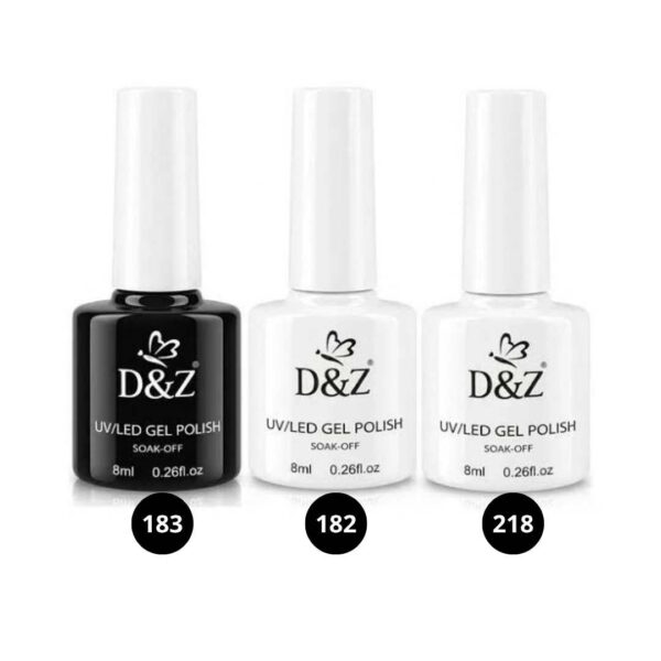 Kit Esmalte em Gel D&Z Preto + Branco + Renda 8ml