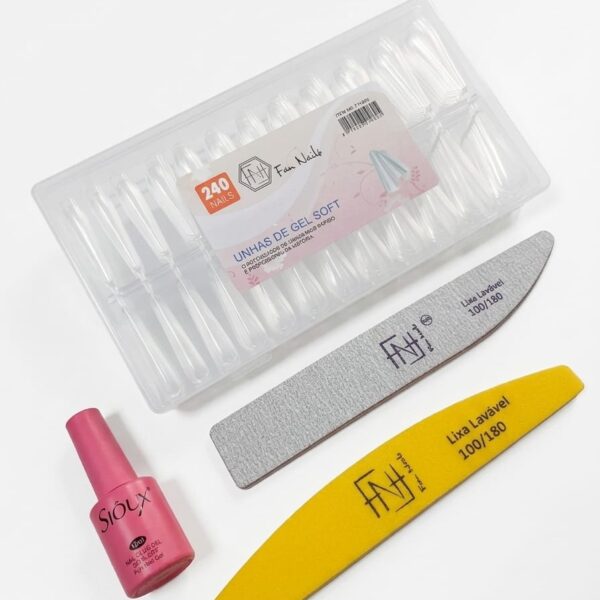 Kit Alongamento Soft Gel Completo Lixas + Unha Formato Almond + Cola
