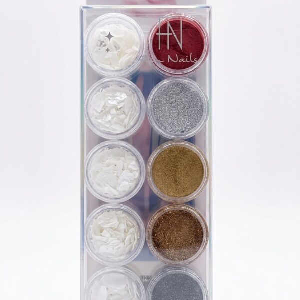Kit 12 Unidades Decoração Fan Nails - Pó Cromado (Prata, Dourado, Vermelho) + Madrepérola Branca para Nail Art e Encapsulamento