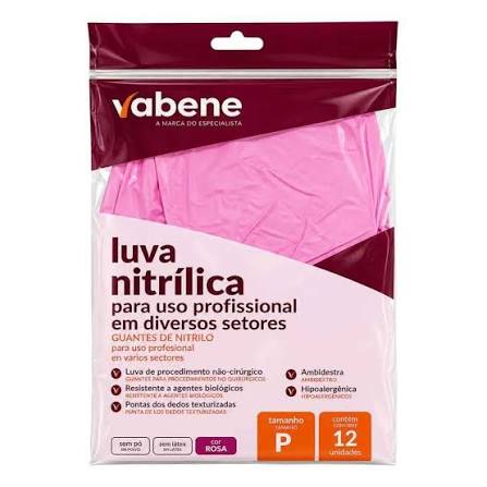 Pacote 12 unidades Luva Nitrílica Industrial Sem Pó - Vabene - P Rosa