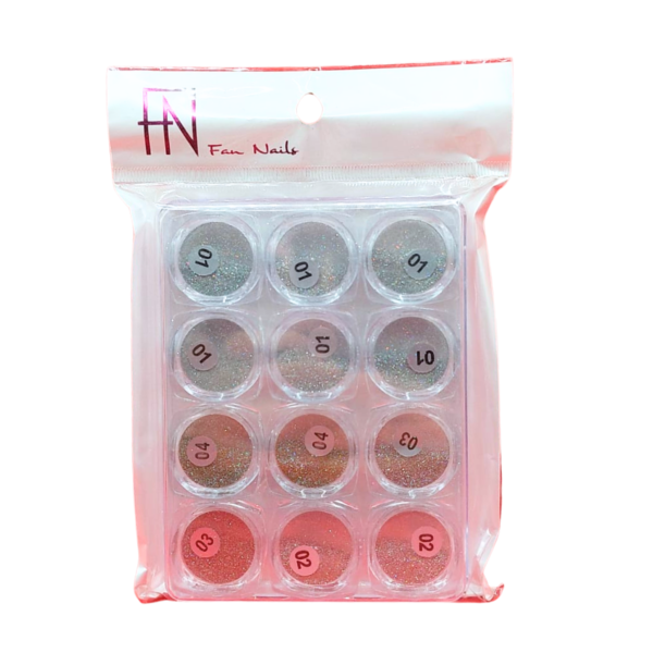 Kit Decoração Glitter Holográfico Funnails 12pcs