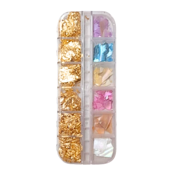 Madre Perola Folha De Ouro Fan Nails