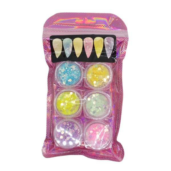 Kit Decoração Glitter Coloridos para Nail Art 6un