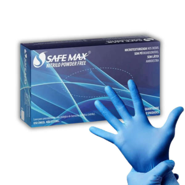 Luva Nitrilica Sem Pó Safe Max Azul Tamanho G