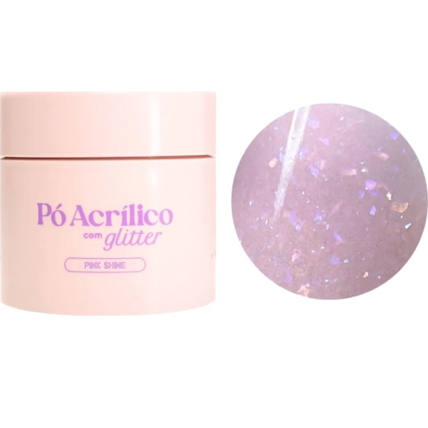 Pó Acrilico com Glitter Pink Shine Volia 20g