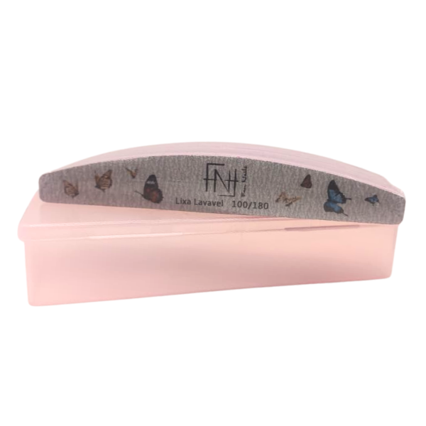 Kit Lixa Boomerang Decorada 100/180 Lavável Fan Nails 10un com Caixa Rosa