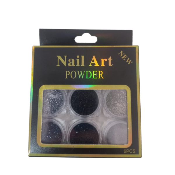 Kit Decoração Glitter Preto 6 uni Nail Powder