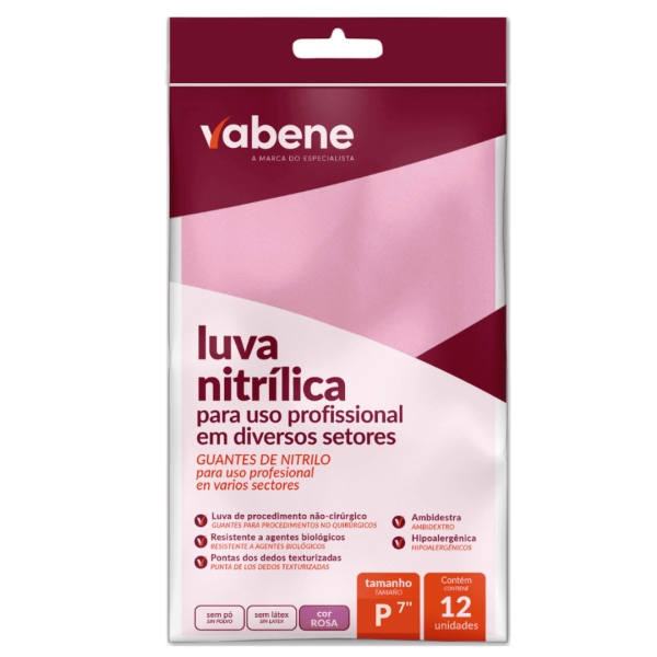 Luva Nitrílica Rosa Tamanho P Vabene 12uni