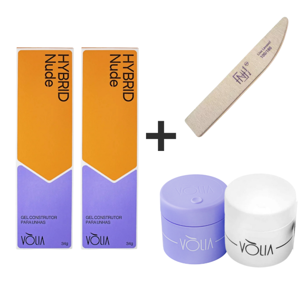 Kit 2 Refil em Gel Hybrid Nude Vòlia 34g - GANHE 1 LIXA FACA FAN NAILS E 1 POTE ECO
