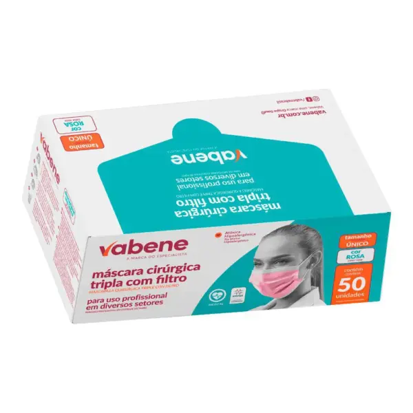Caixa de Máscara Descártavel Tripla com Filtro Rosa Vabene 50und